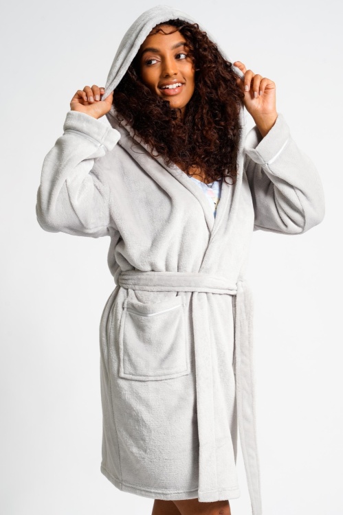 Silver Hooded Fleece Robe